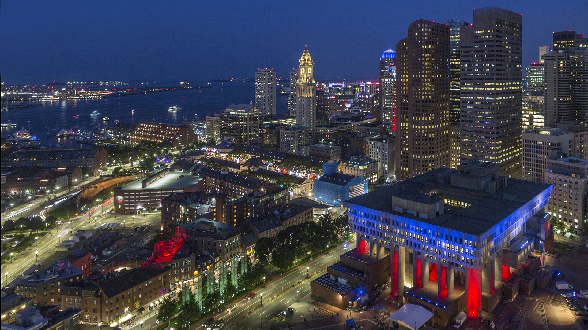 sudbury photography of downtown boston with red and blue