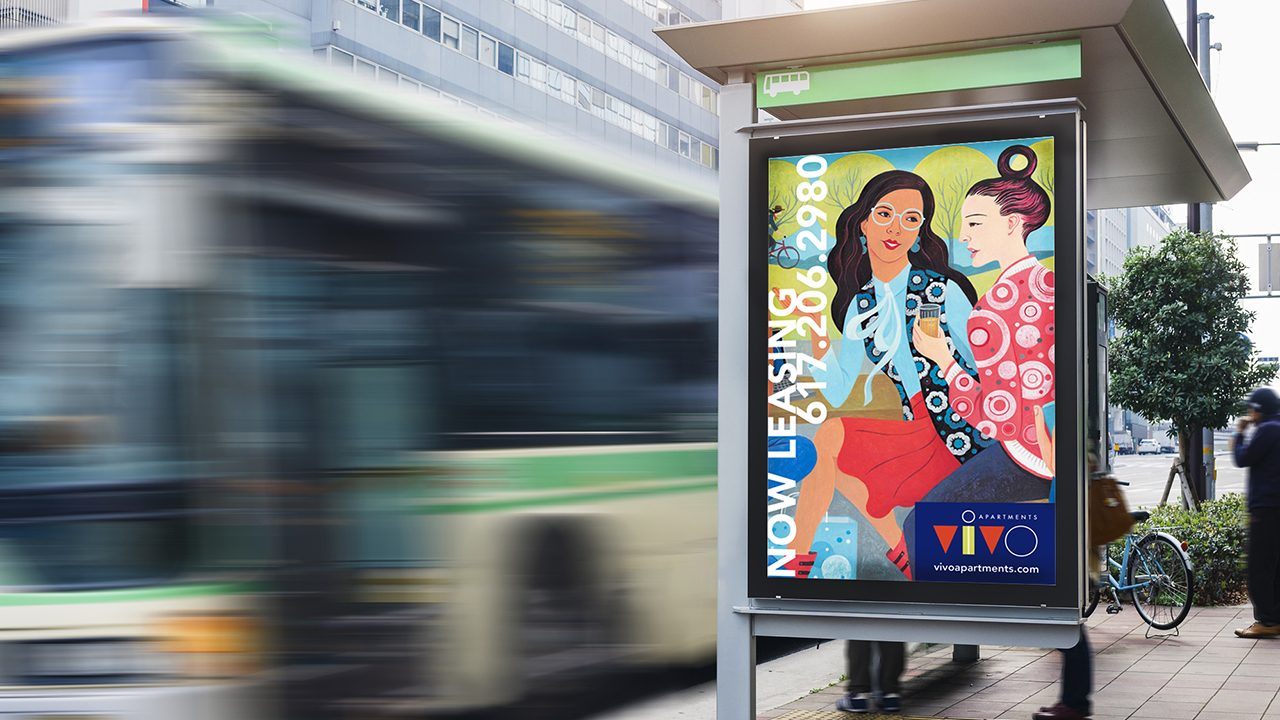 The logo uses bold orange-red, vibrant chartreuse, crisp white, and deep navy to create a bright, fresh, attention-getting identity that echoes the playful, geometric shapes inspired by medical flasks and beakers.