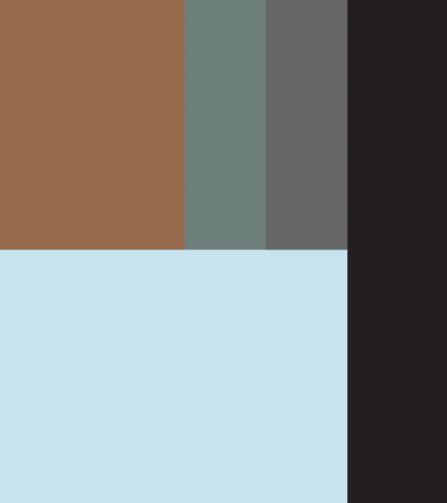 Color palette for Calda Vita with blue and copper and dark grays