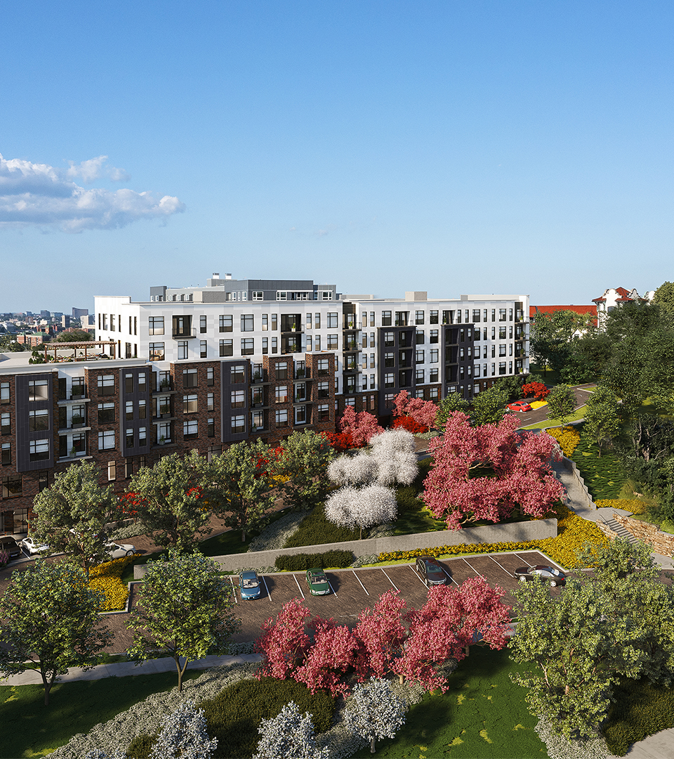 stratus exterior with pink trees aeiral