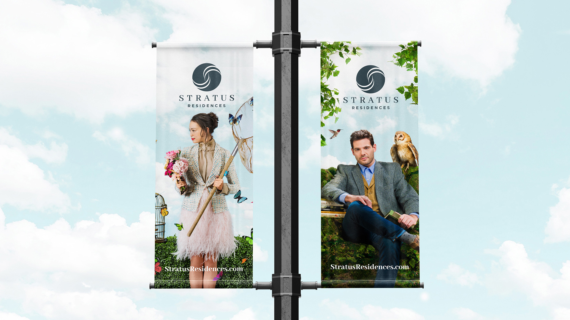 stratus residences pole flags with print campaign images