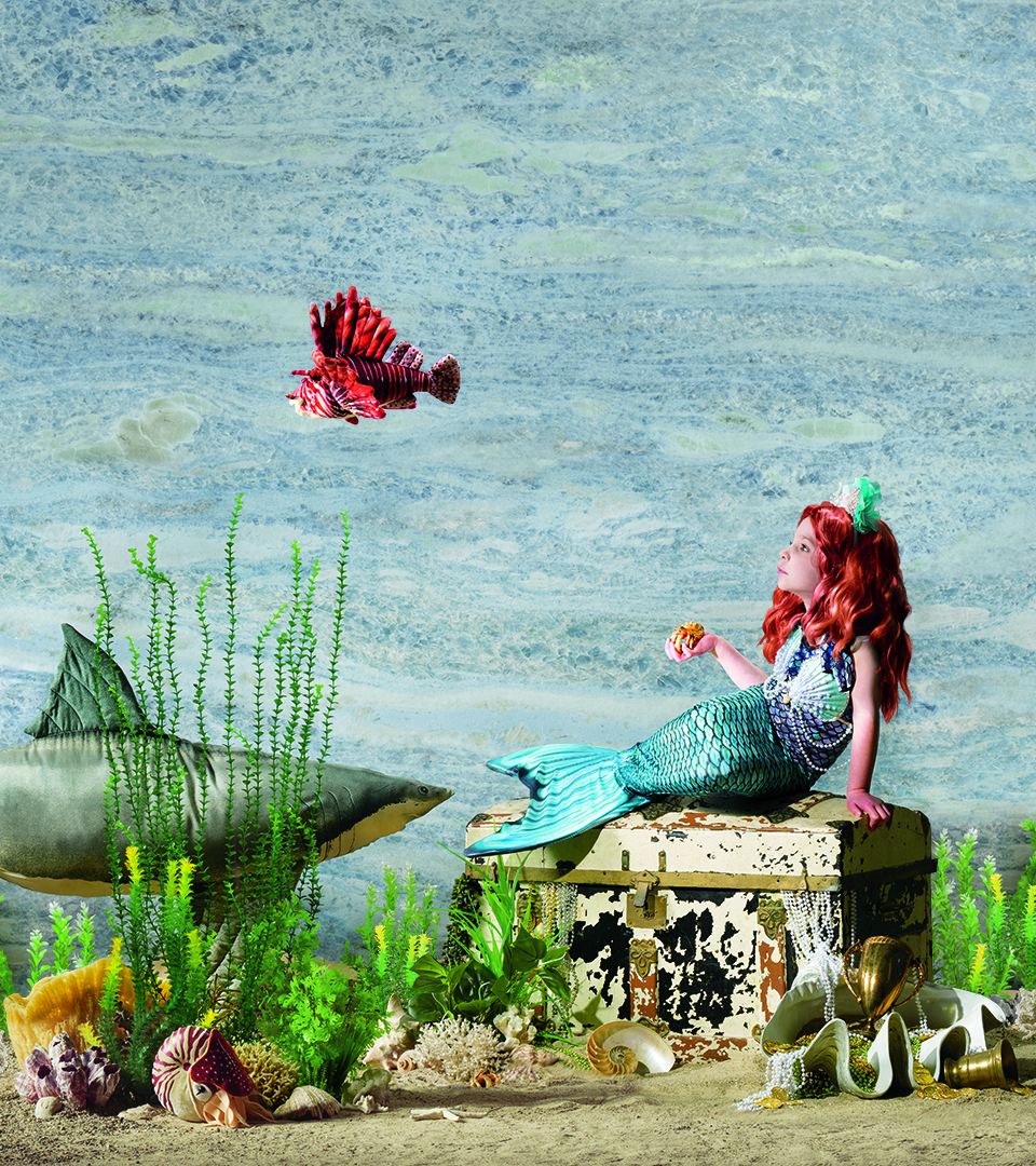 Cumar-ad with mermaid with red hair and shark