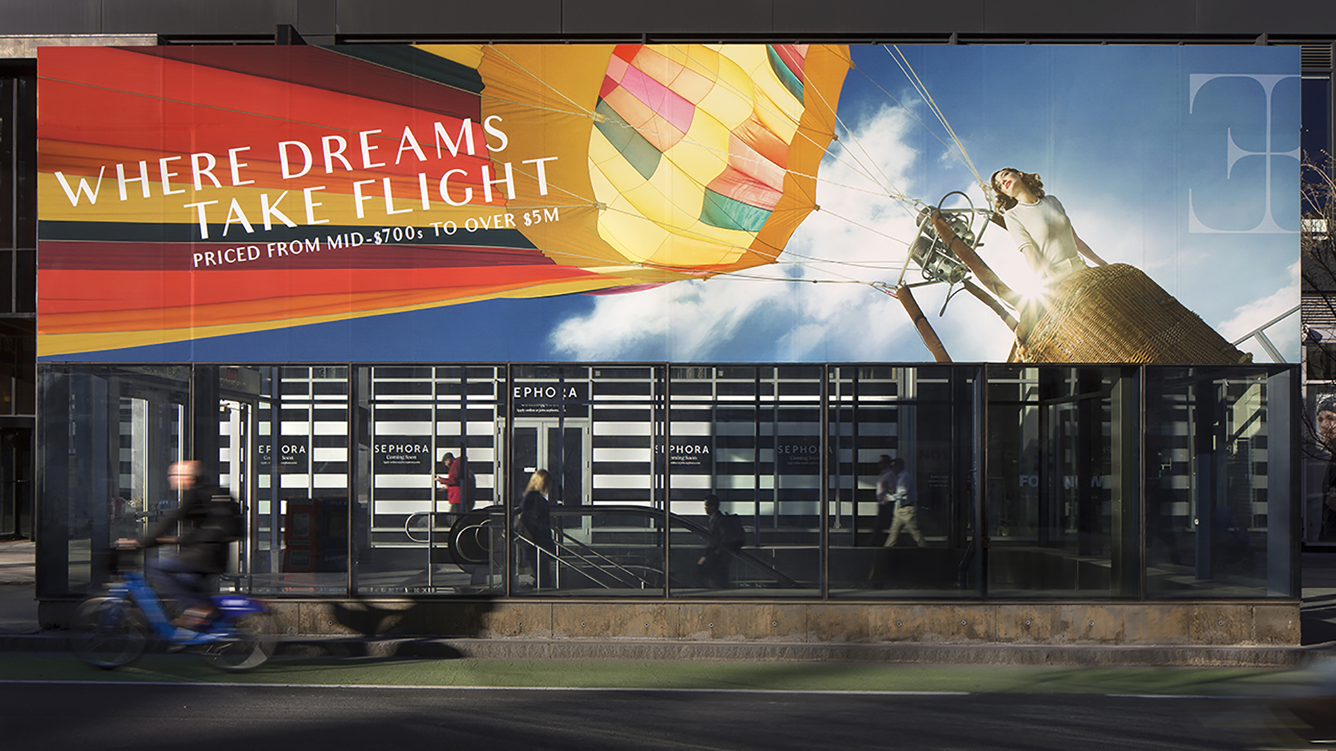 echelonseaport billboard with hot air balloon and girl