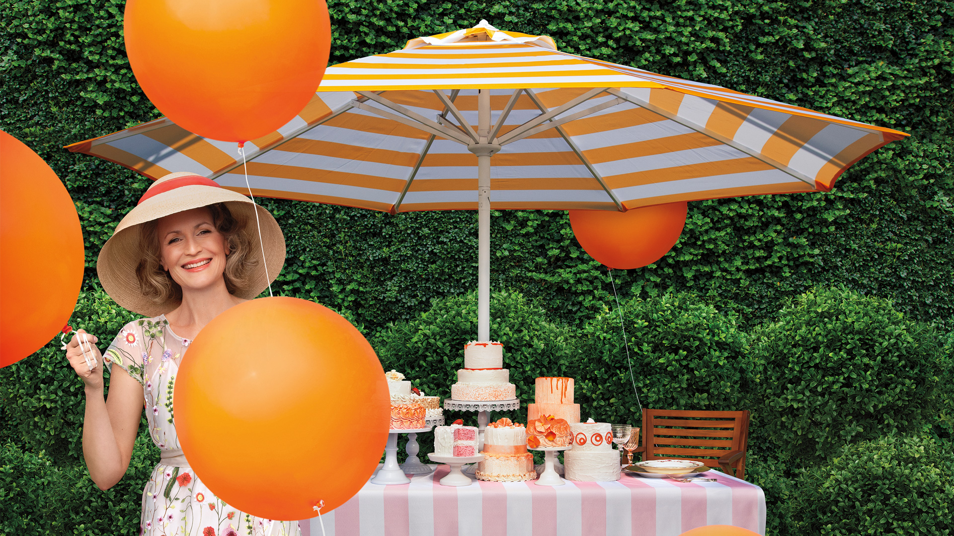 the bristol wellesley print ad with orange balloons and cakes