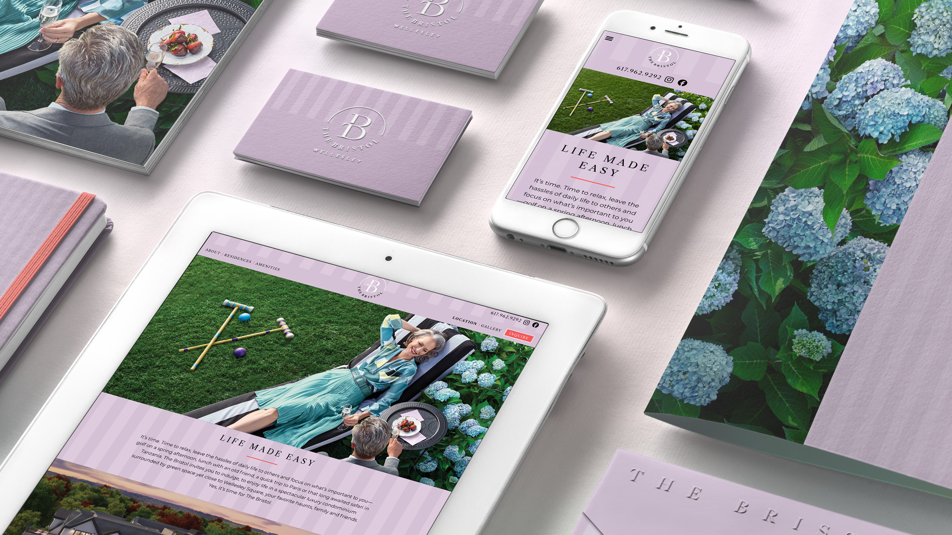 the bristol wellesley brand identity with iPad and iPhone