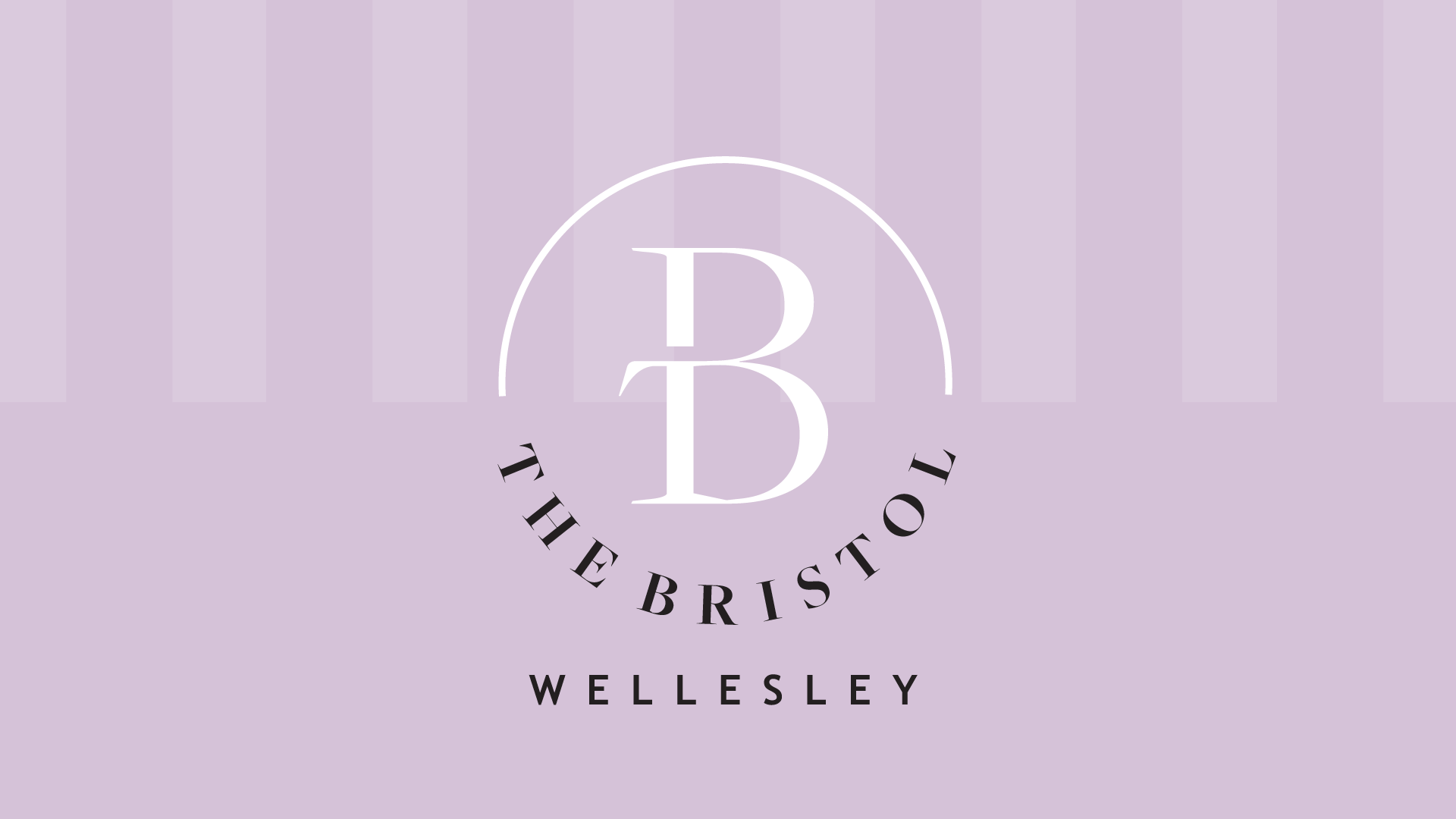 the bristol wellesley logo on lavender with stripes