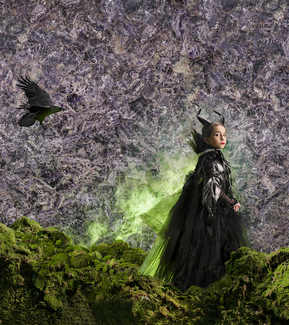cumar ad with maleficent and green smoke with amethyst stone