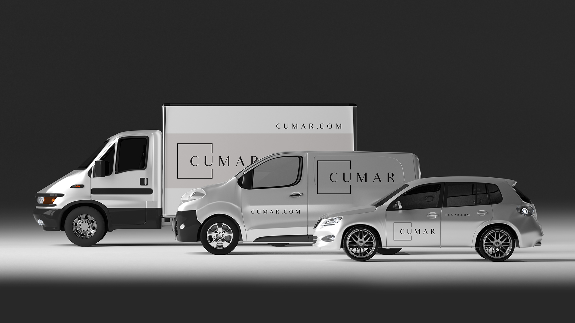 cumar trucks with cumar logo and website