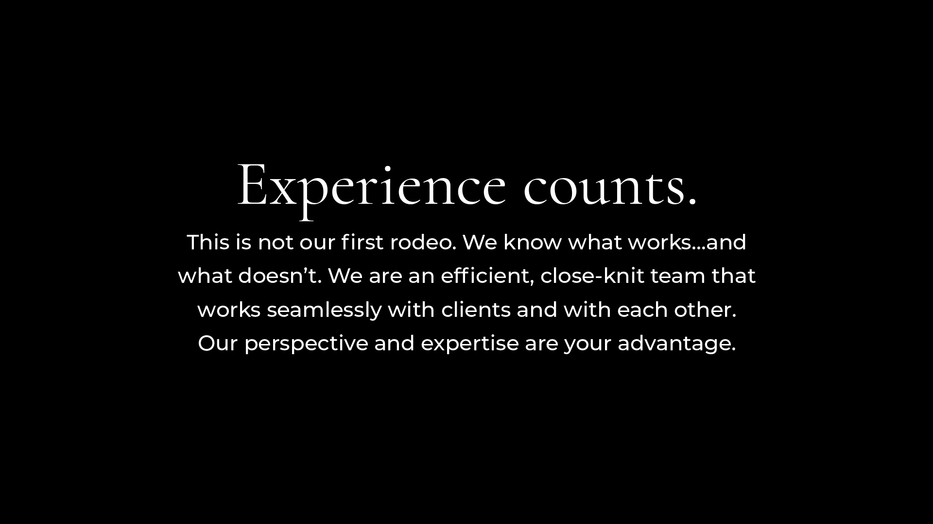 about adams design experience counts white type on black