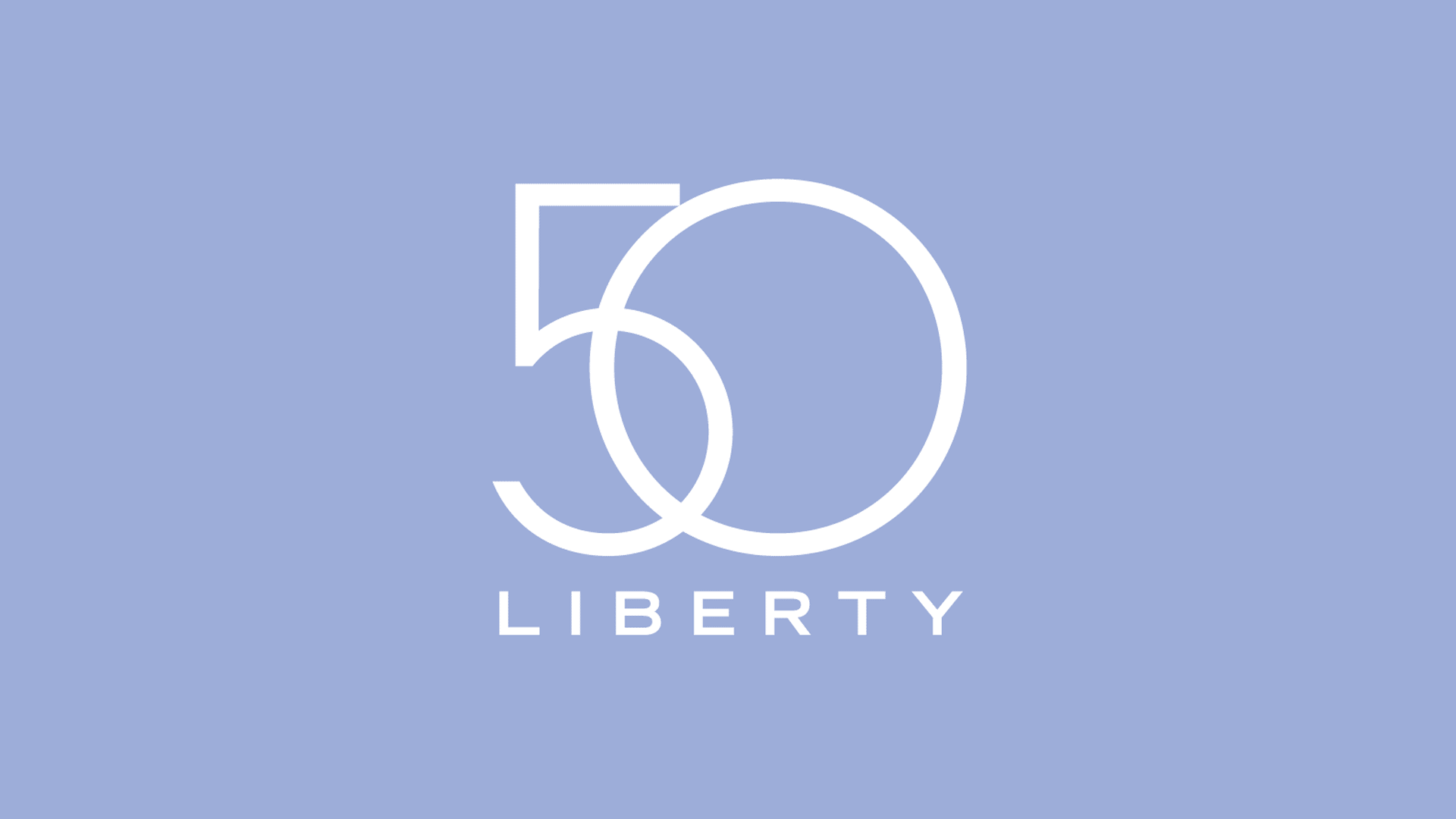 50 Liberty identity and logo on light blue background
