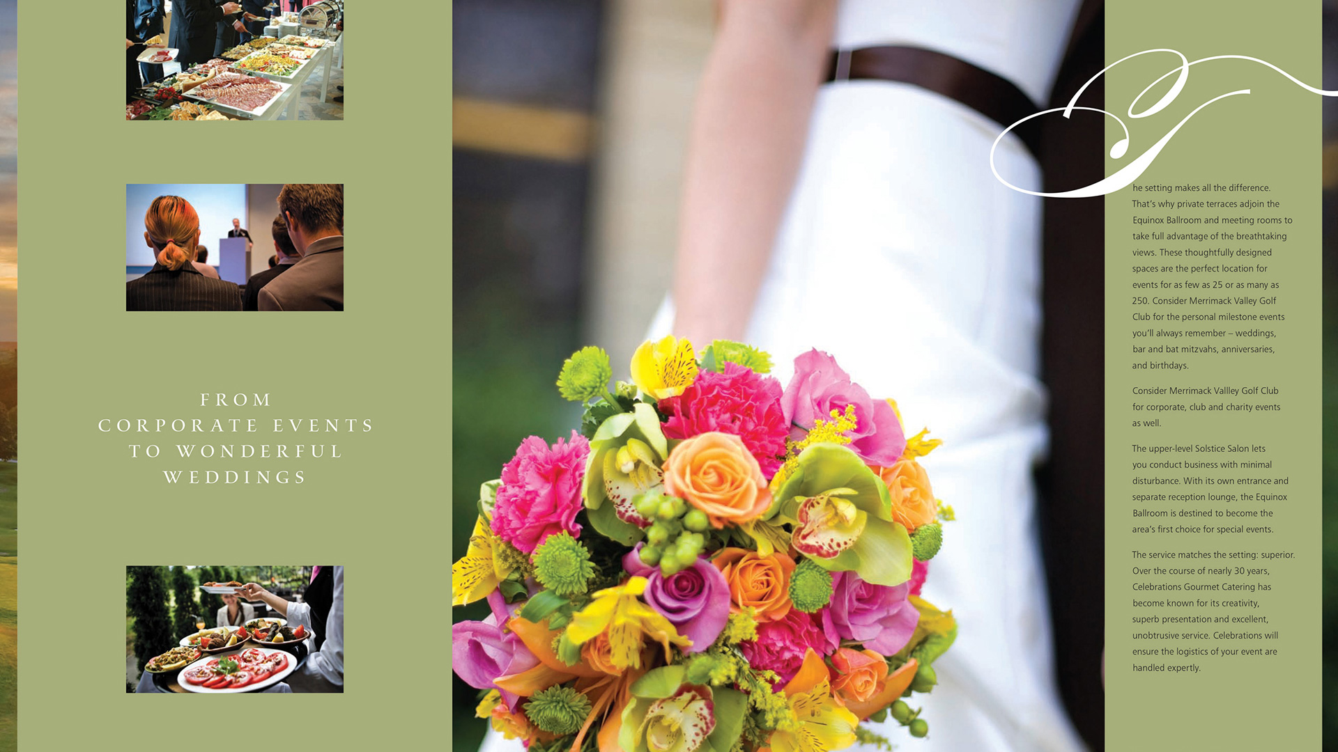 merrimack golf club brochure spread showing bride