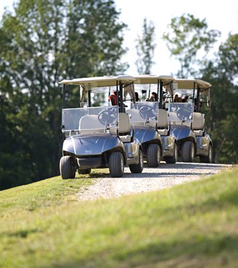 merrimack golf club golf carts lined up on hill