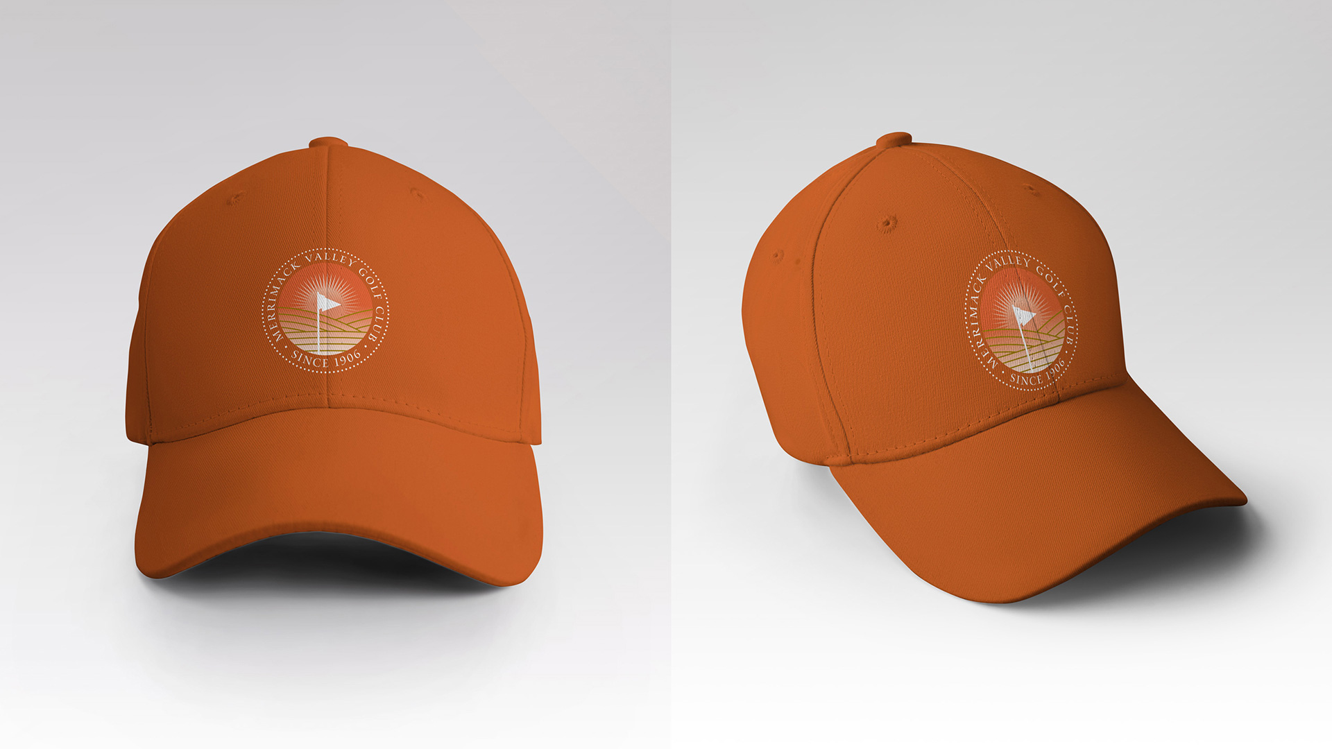 merrimack golf club orange baseball cap with logo