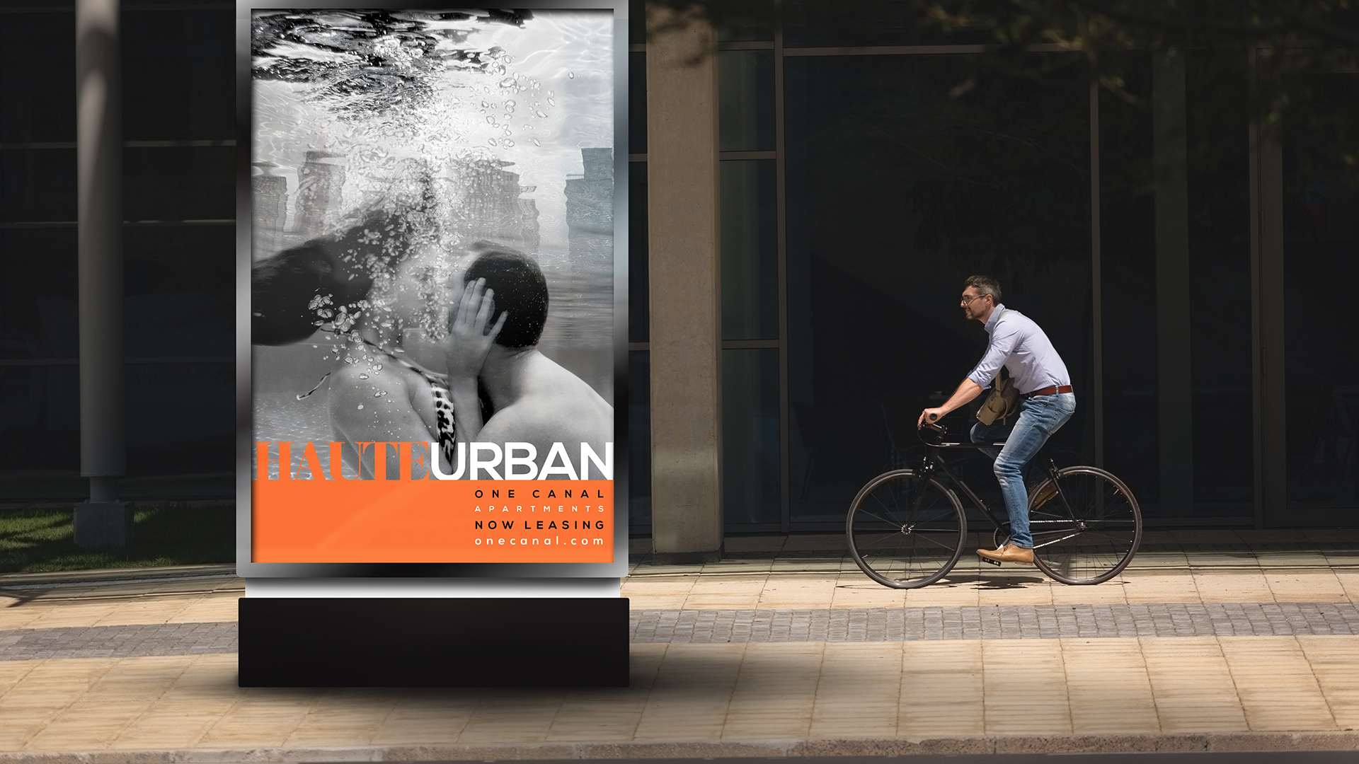 one canal street signage with kissing couple underwater