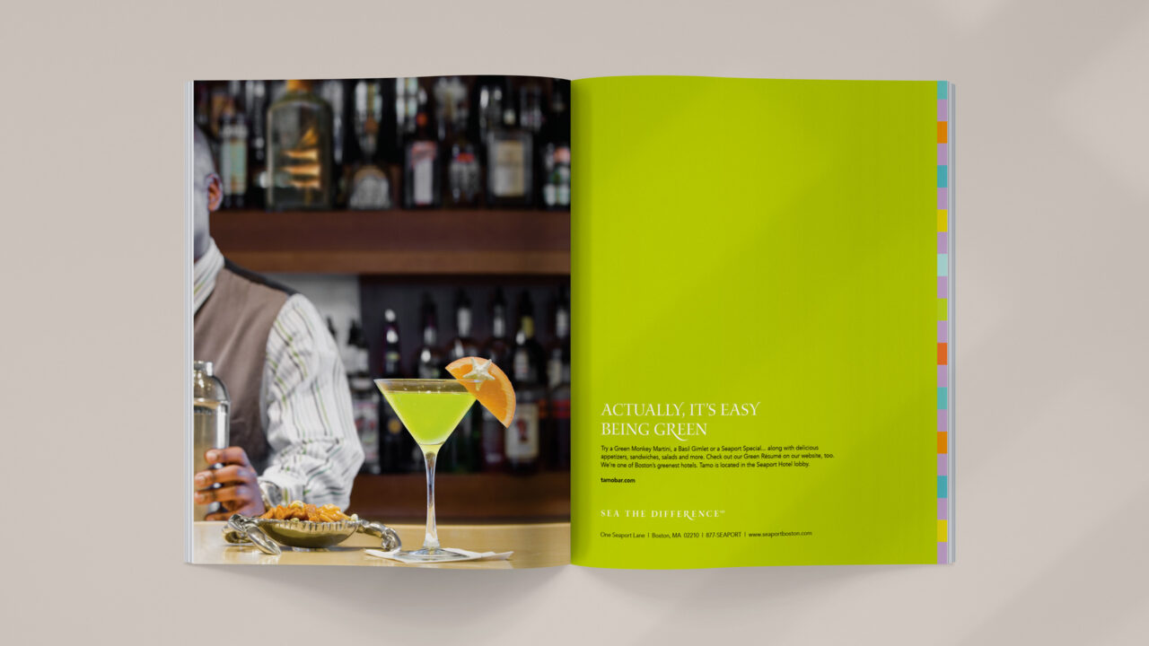 Seaport Hotel magazine ad with martini