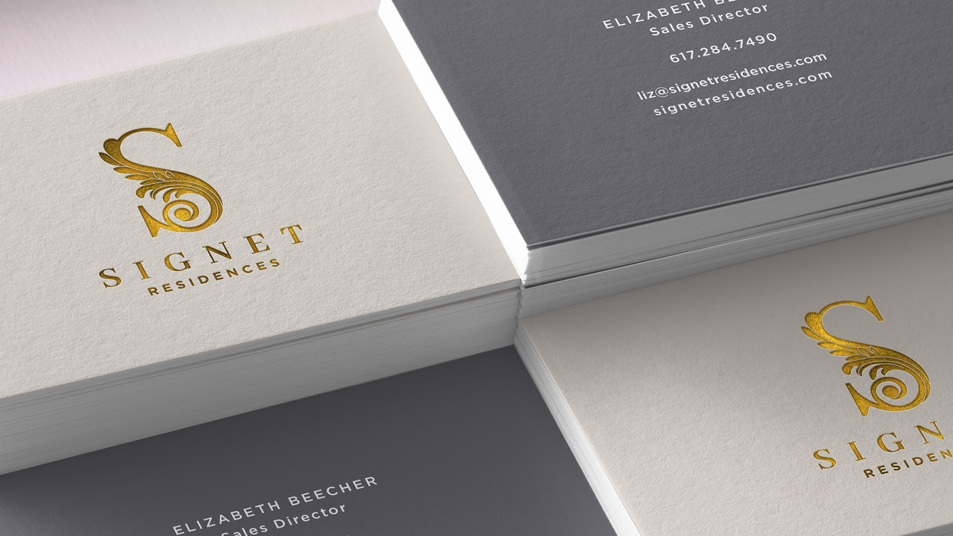 signet business cards with gold foil by best boston graphic design agency