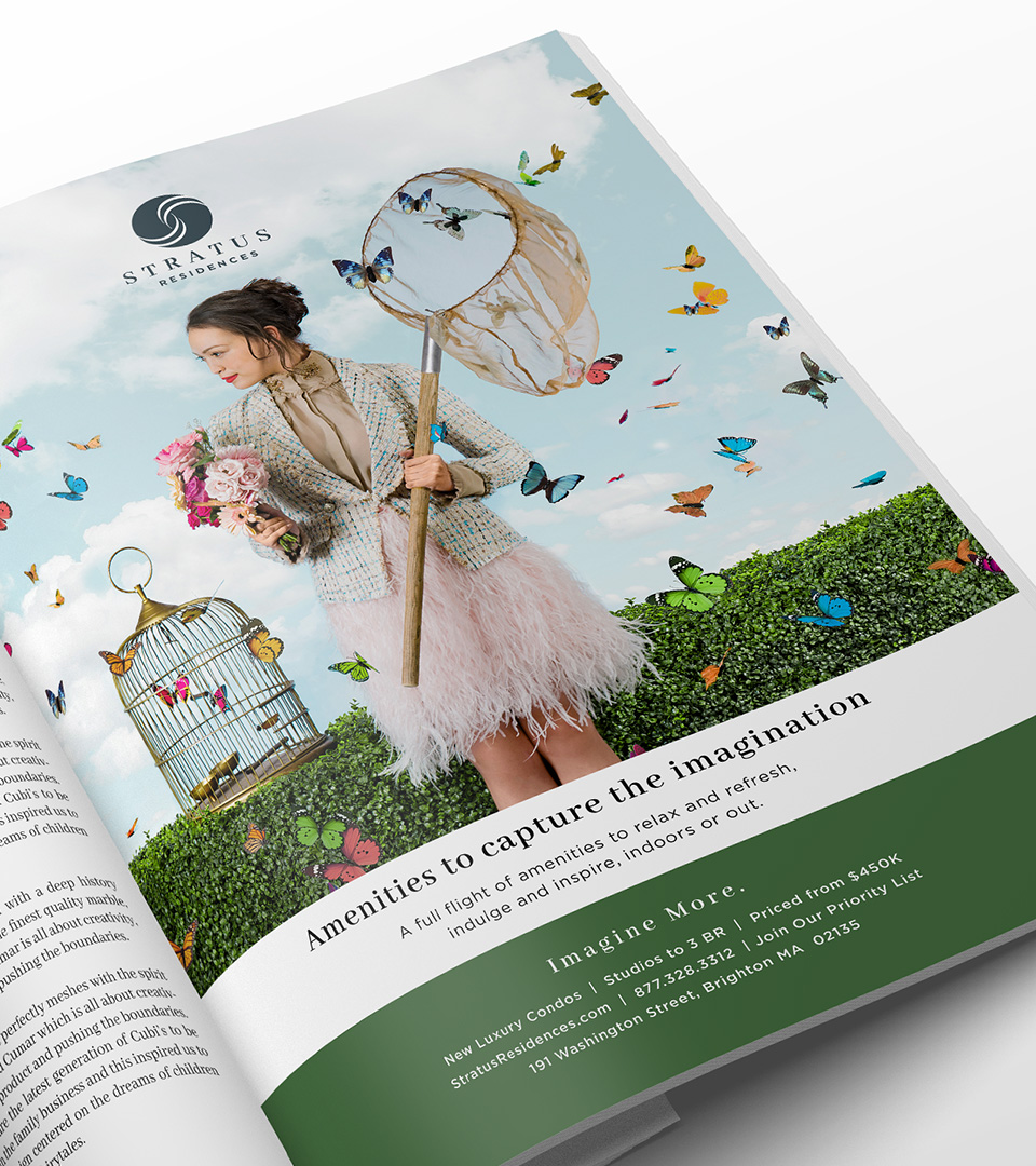 Stratus magazine ad with butterflies