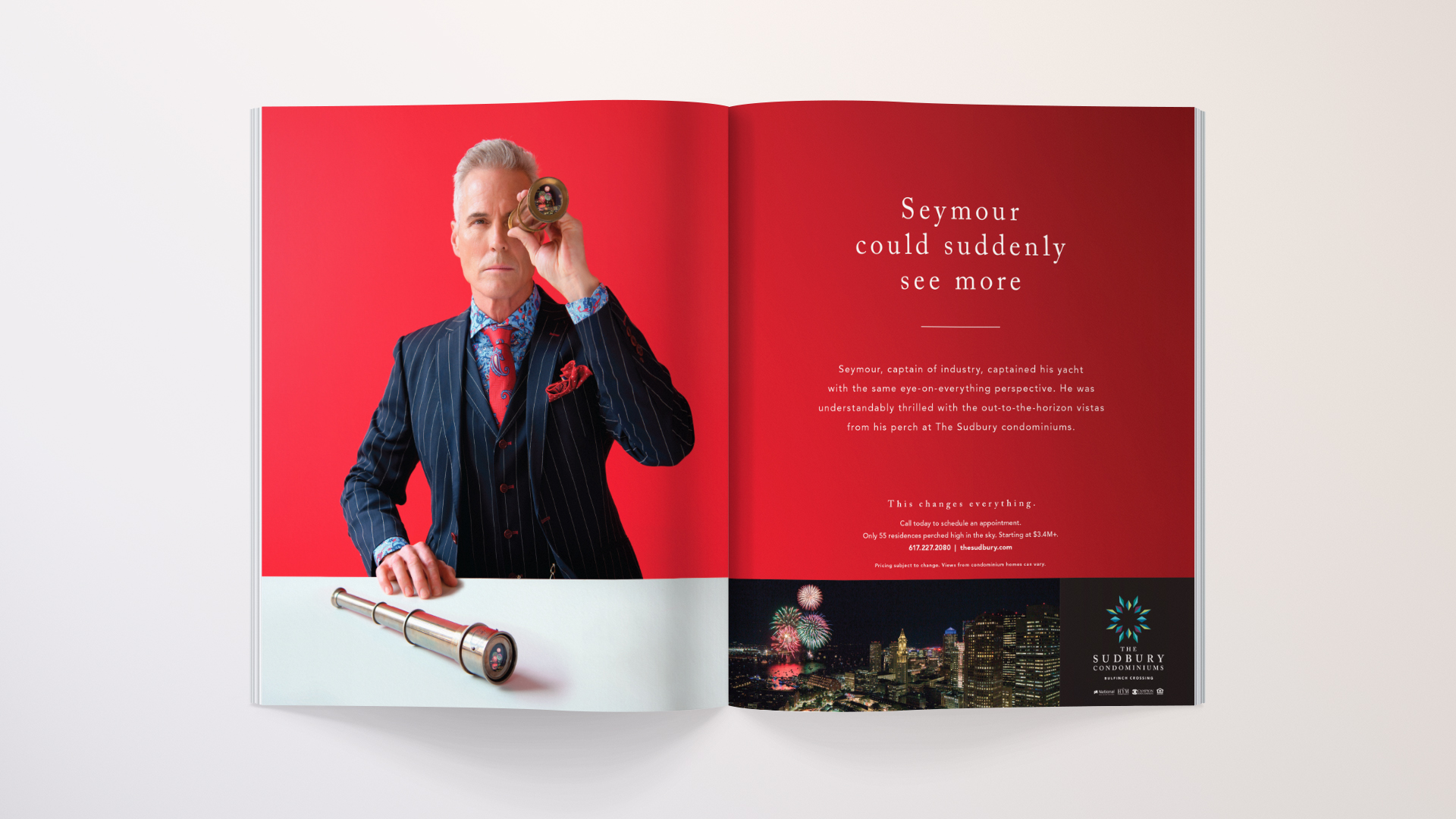 sudbury seymour advertising with red background and spyglass by best boston ad agency