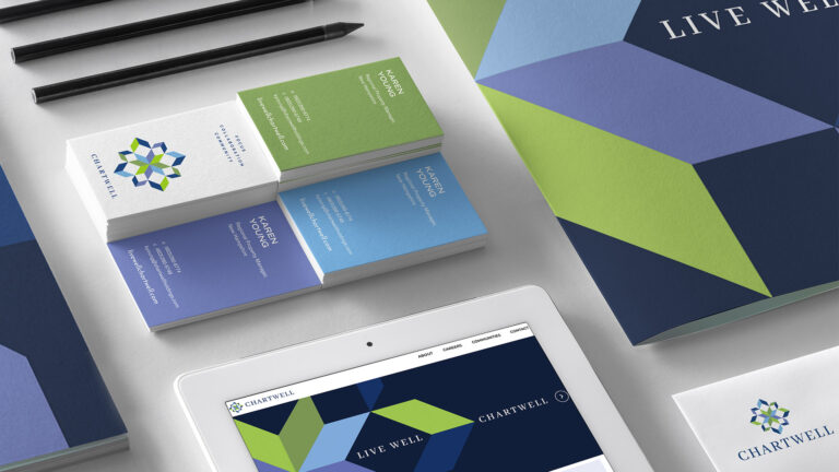 chartwell branding with business cards and ipad