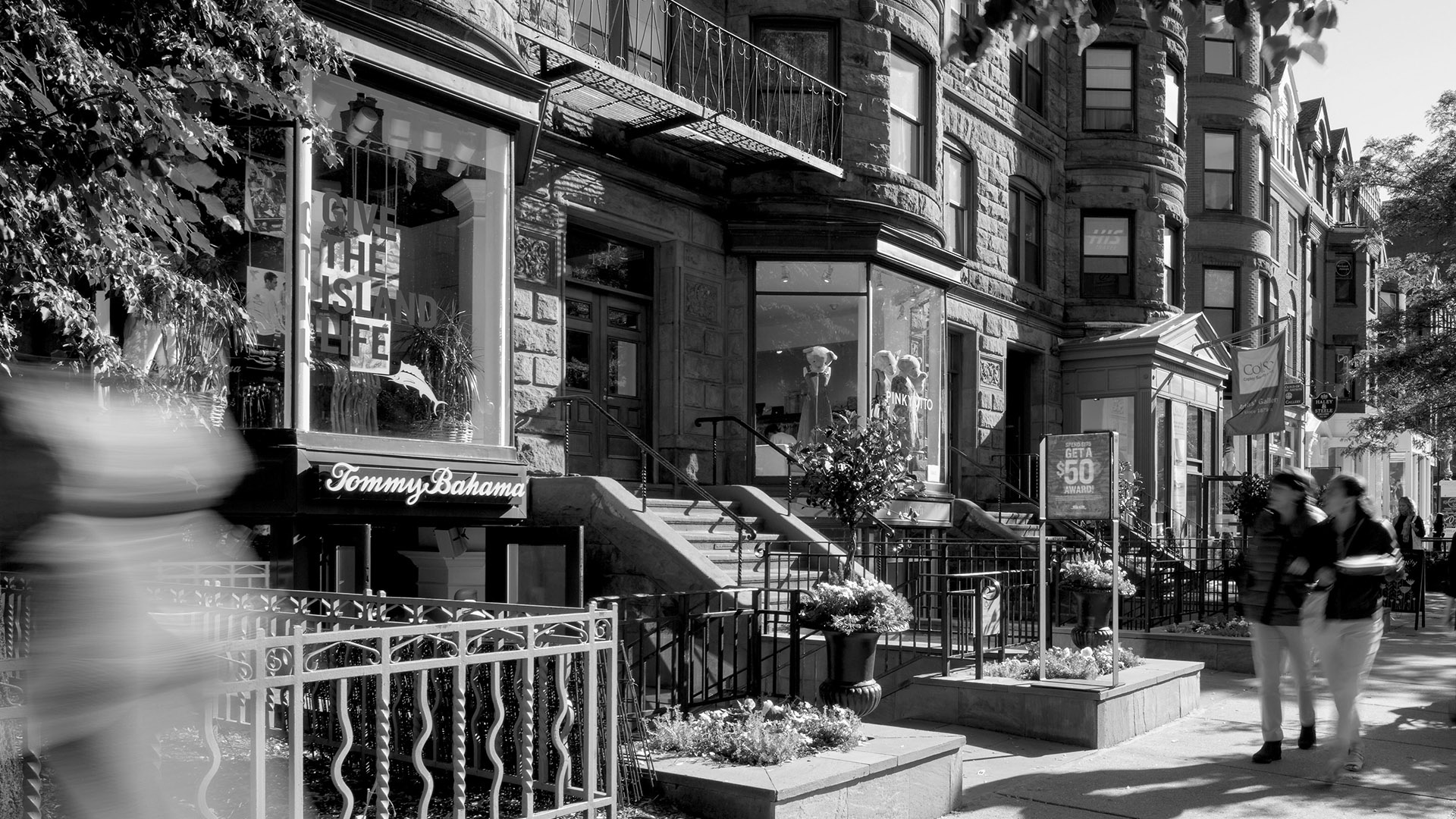 Newbury Street black and white streetscape