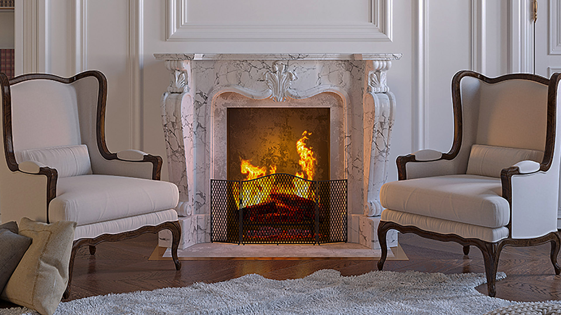 25 beacon fireplace and 2 chairs darker
