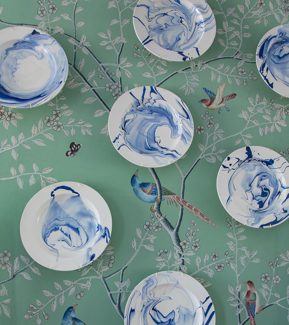 Gerald Pomeroy Showhouse with blue and white plates on wall