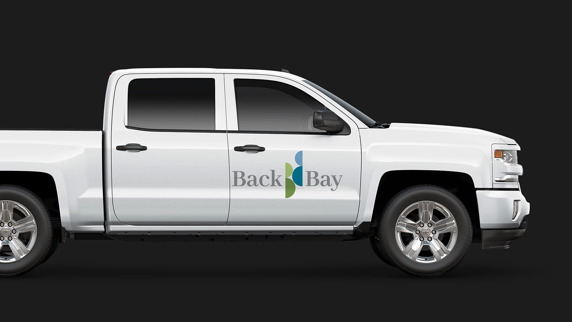 back bay logo no bid on white truck