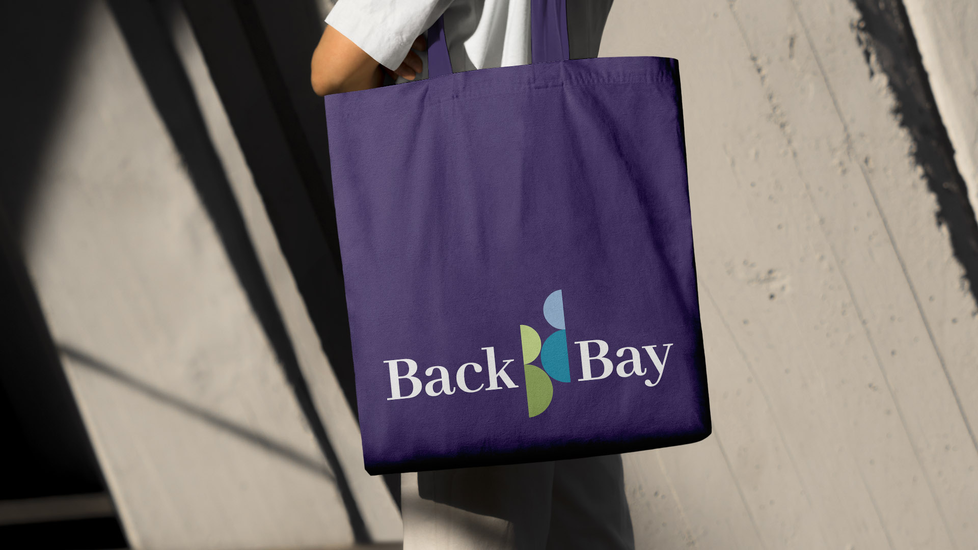 back bay logo on purple tote horizontal