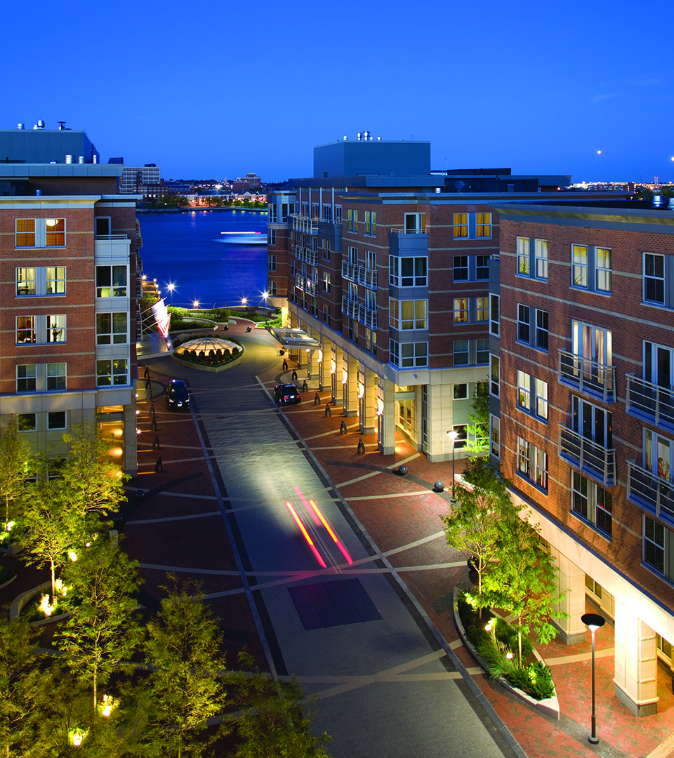 battery wharf buildings with harbor