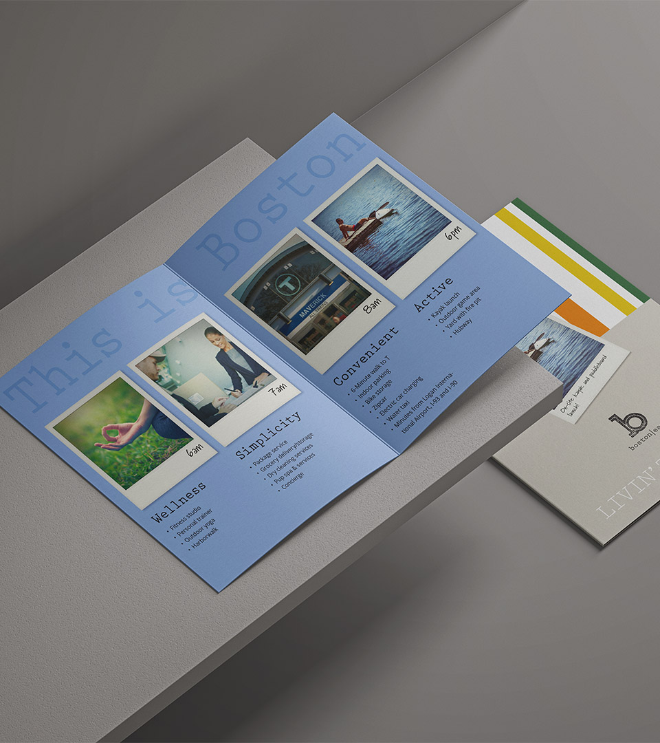 boston east bifold open brochure with cover vertical