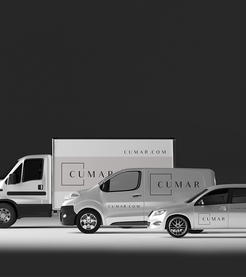 cumar marble and granite trucks with logo vertical
