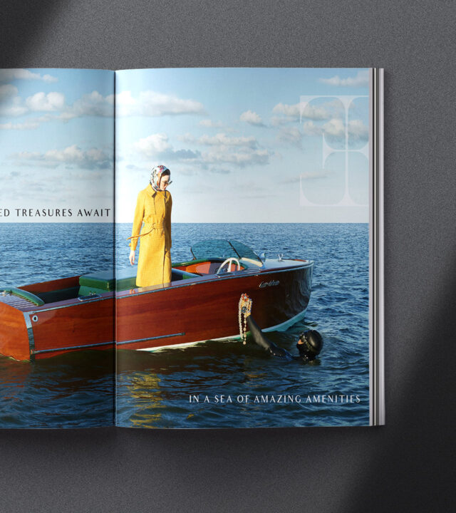 echelon seaport boat ad on dark background vertical