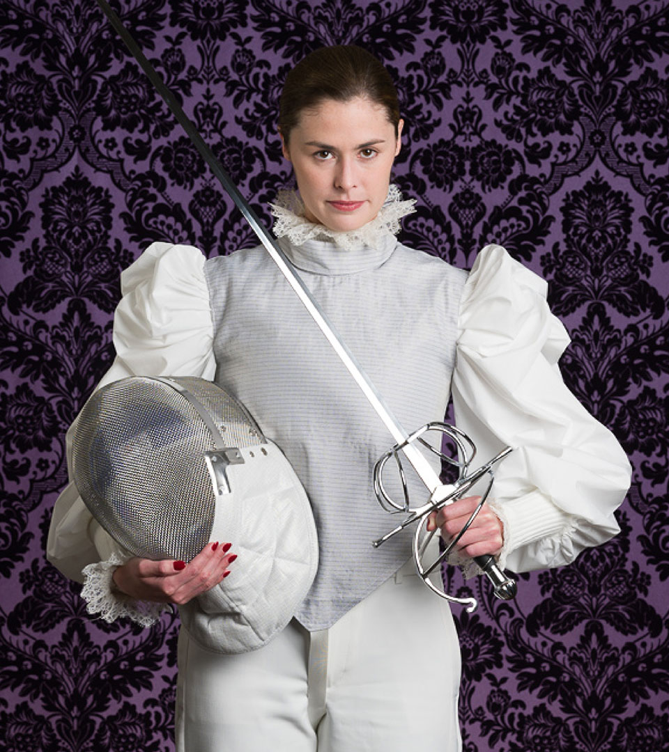 emma guardia fencing with purple background