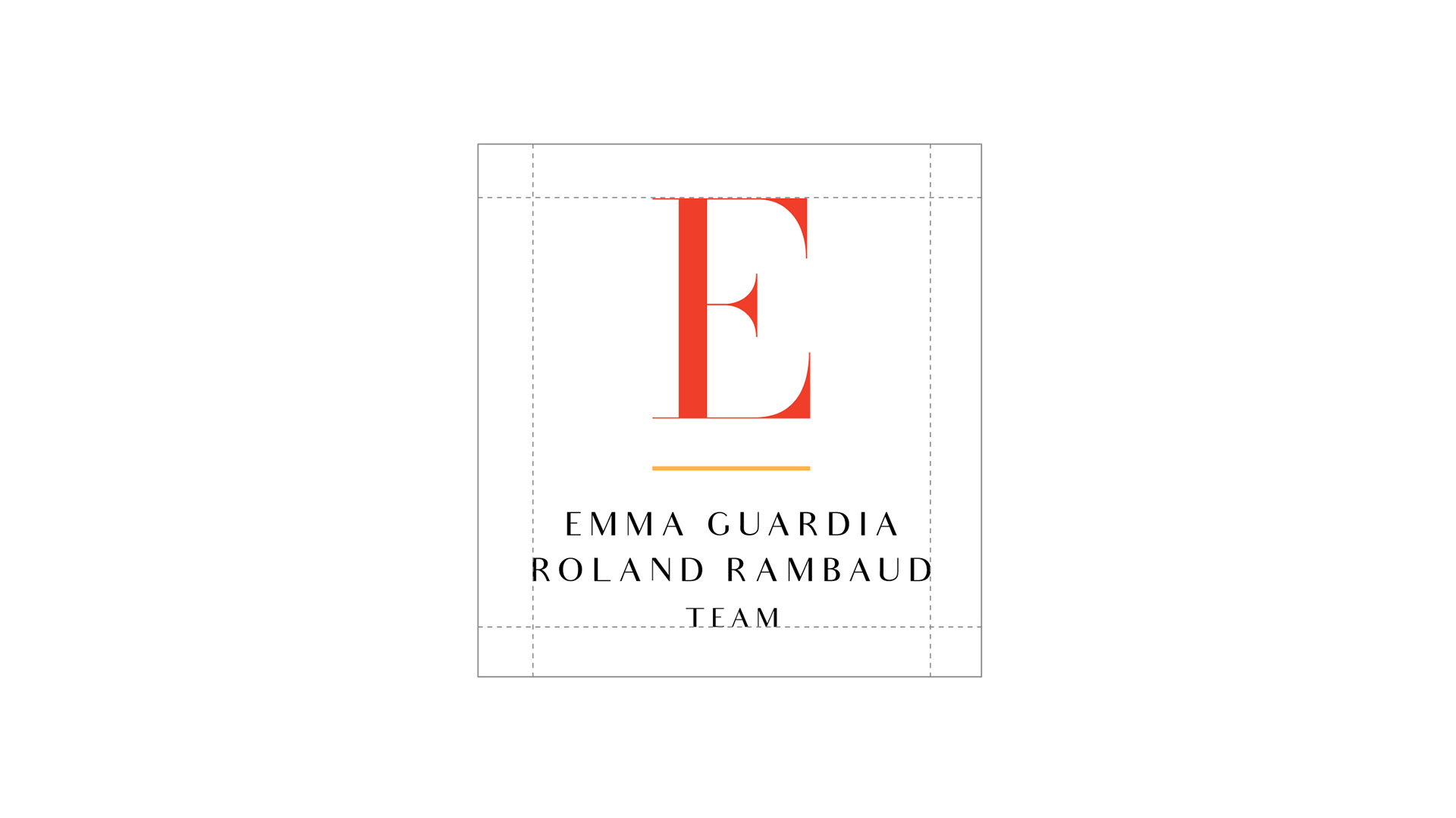 Variations of the Emma Guardia Team’s red E monogram showing the flexible logo system used across print and digital applications.