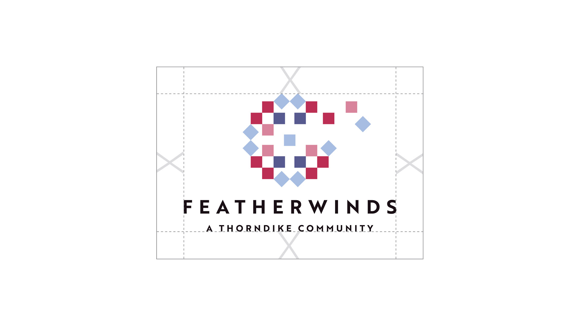 Quilt-inspired geometric artwork representing the Featherwinds senior living brand, symbolizing home, comfort, and rural craftsmanship.