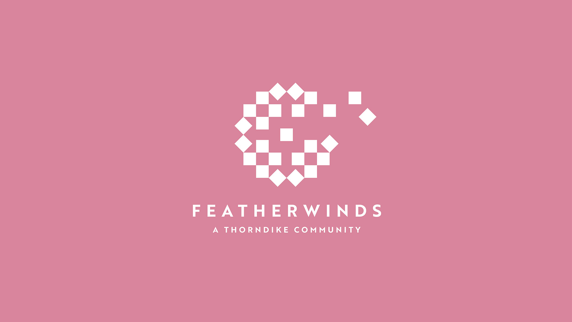 featherwinds white logo on pink