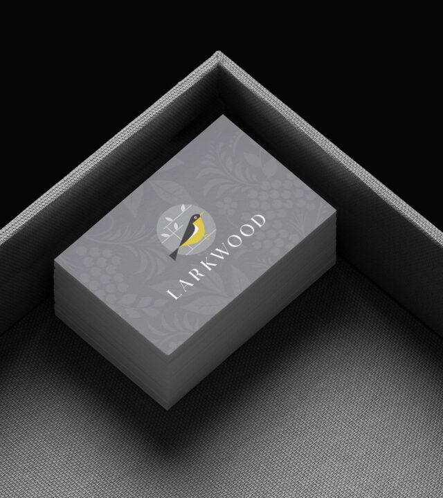 larkwood business card in black tray vertical