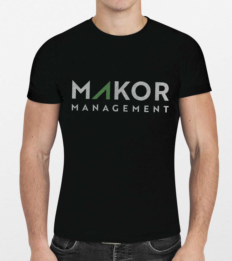 makor green logo on black t shirt-vertical