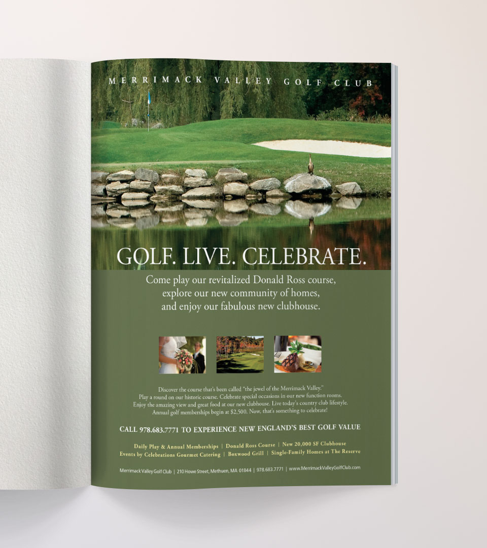 merrimack valley golf club ad with green grass and water