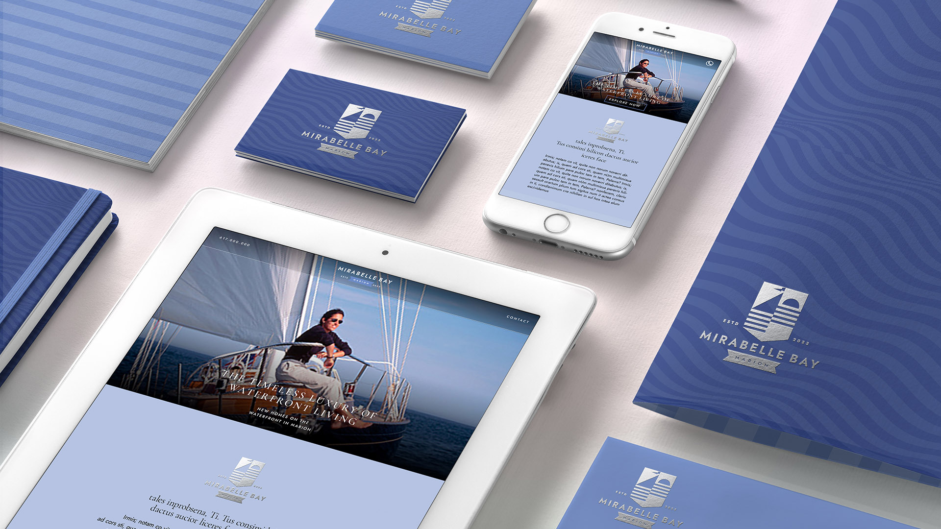 mirabelle bay branding with ipad and folder