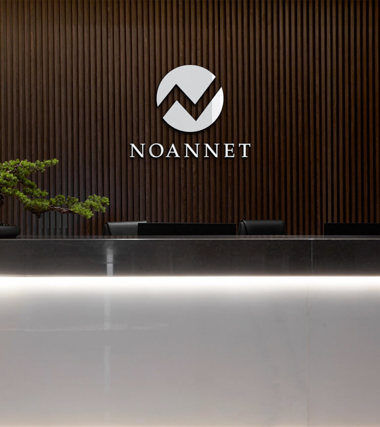noannet office reception with logo vertical