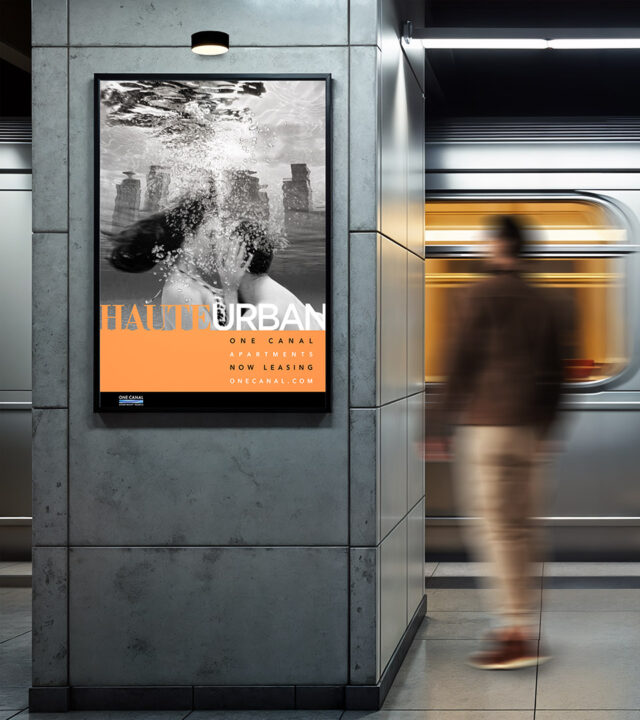 one canal orange kissing couple in subway vertical
