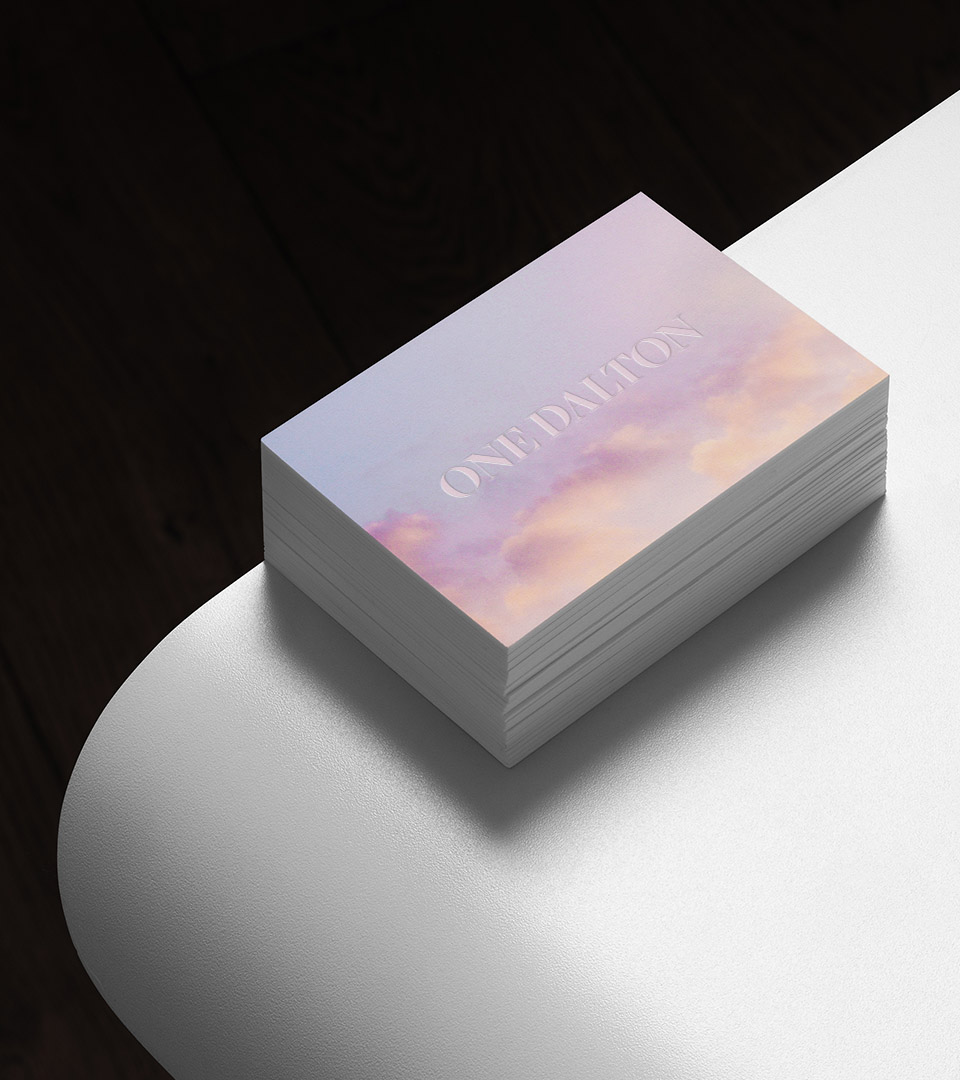 Amenities brochure design for One Dalton Four Seasons featuring soft pastel cloud theme.
