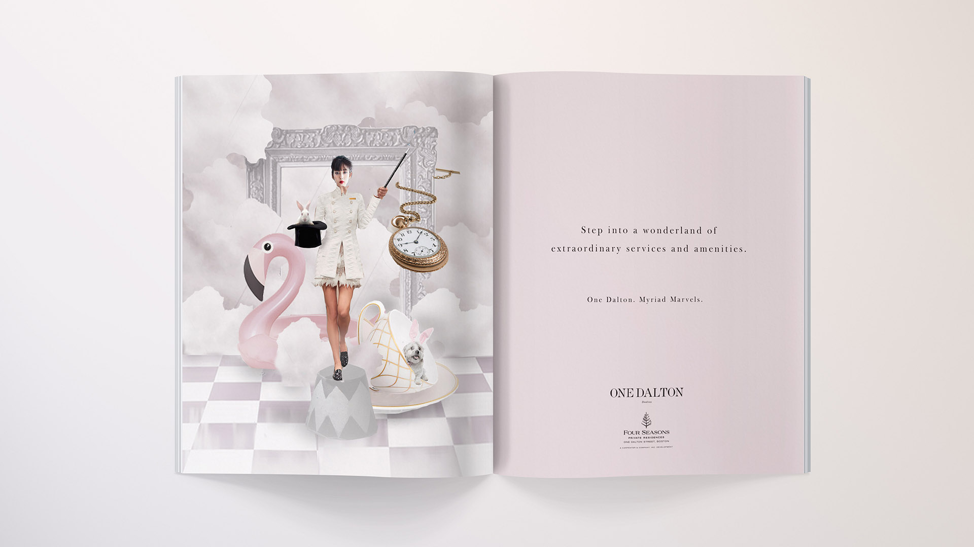 1 dalton four seasons hotel with woman with rabbit in hat by boston graphic design studio