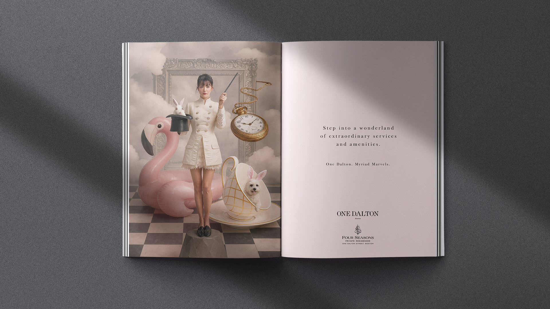 Advertising campaign for One Dalton Four Seasons showcasing luxury amenities and atmospheric brand refresh.