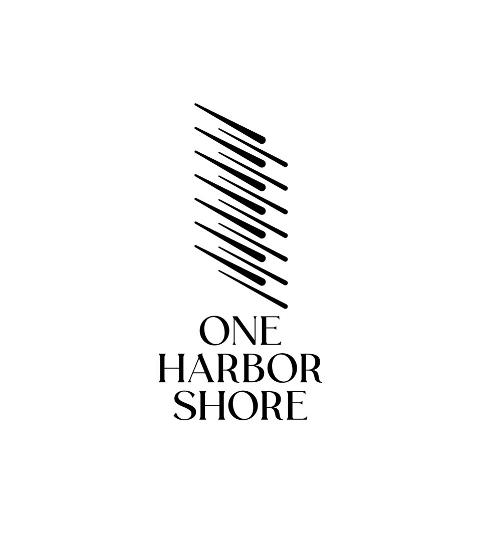 Branding luxury real estate in Boston with one harbor shore black logo on white vertical