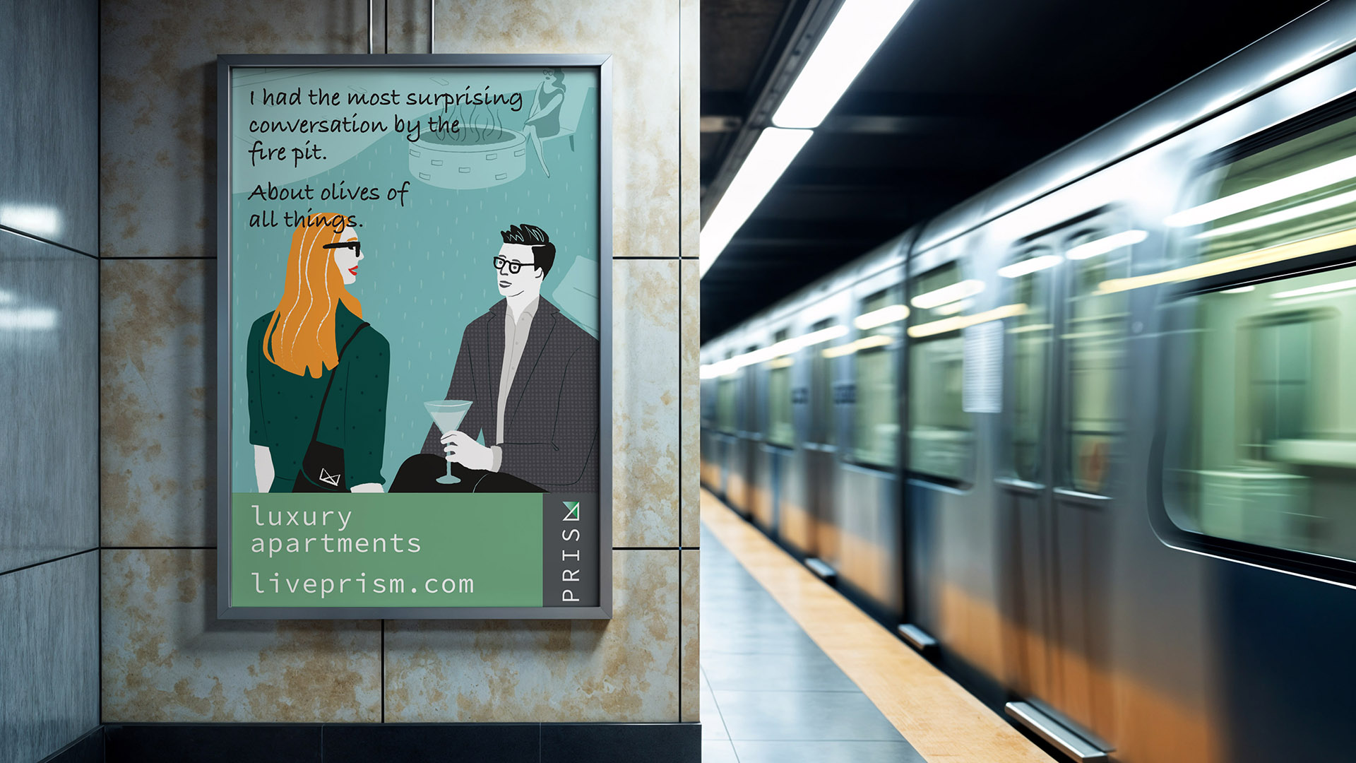 prism apartments subway sign by boston design agency adams design