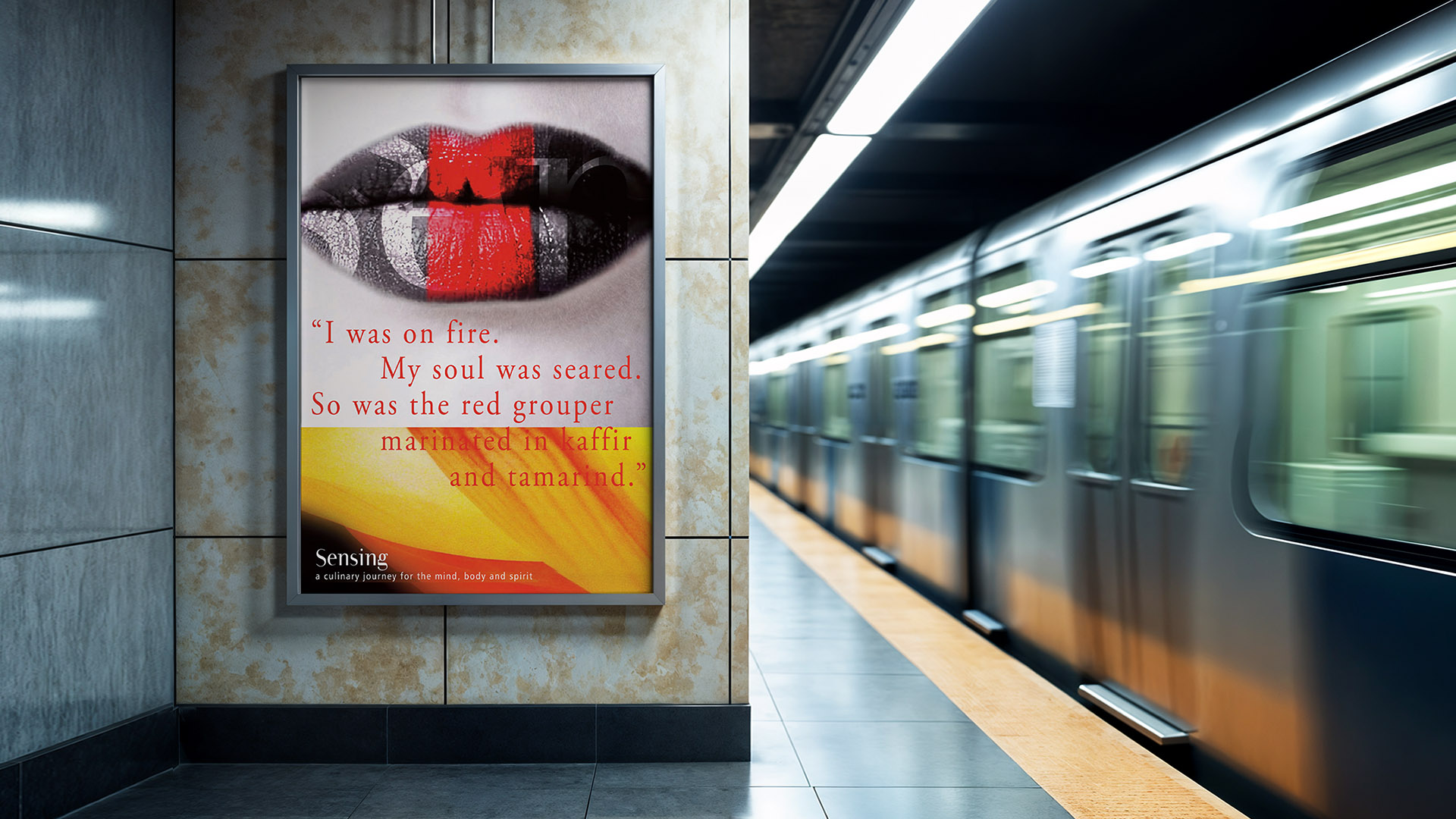 sensing red lips ad in subway horizontal