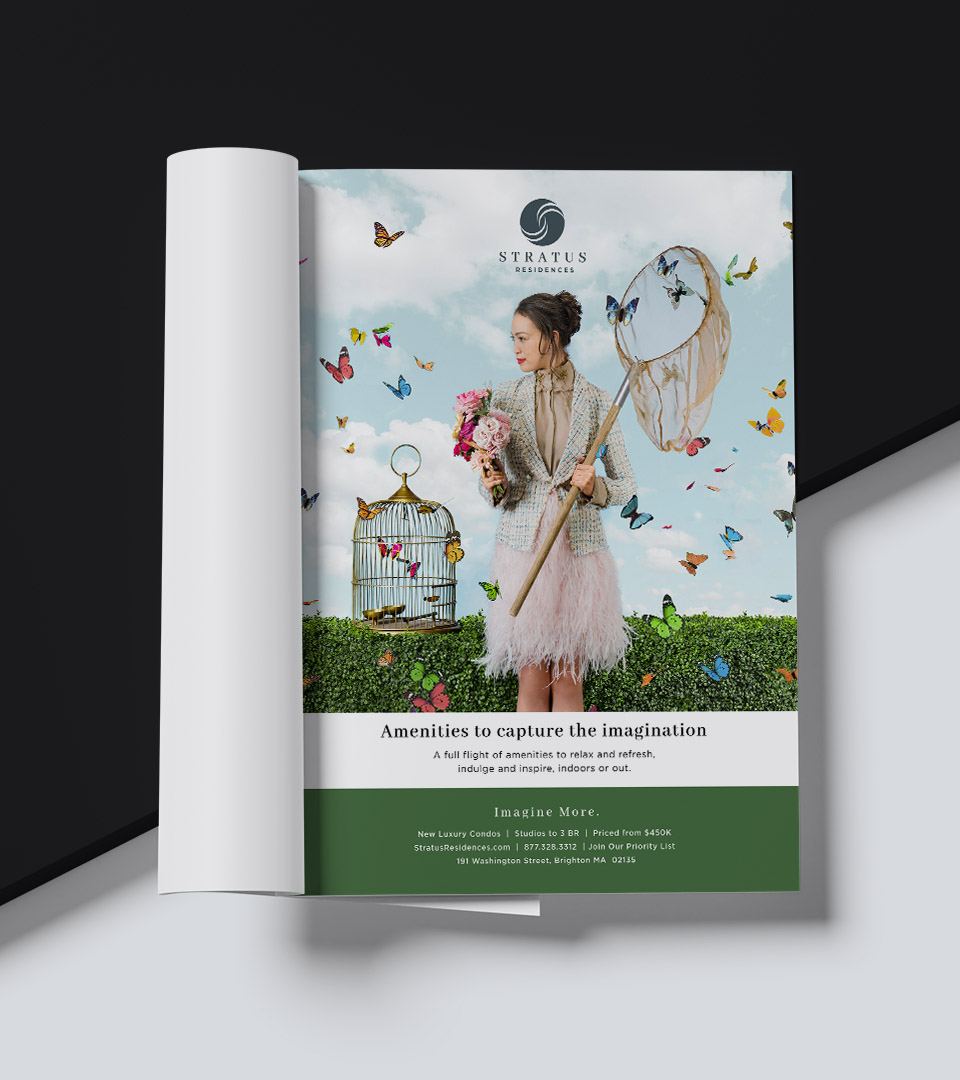 stratus residences girl with butterfly net and butterflies