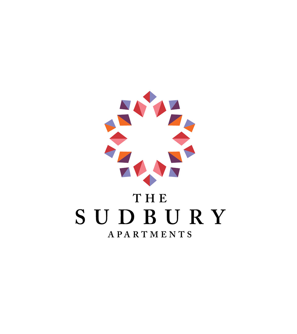 Design and branding in Boston includes the sudbury apartments logo in color on white vertical